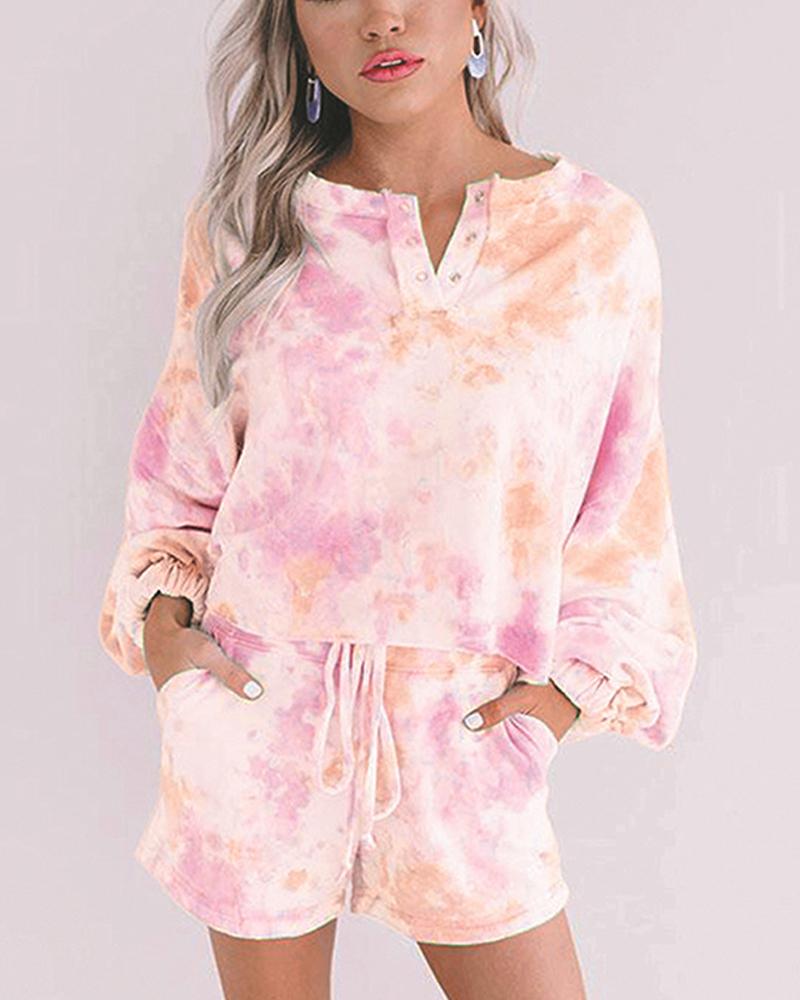 

Tie Dye Long Sleeve Loose T-shirts With Shorts Suit Sets, Style8
