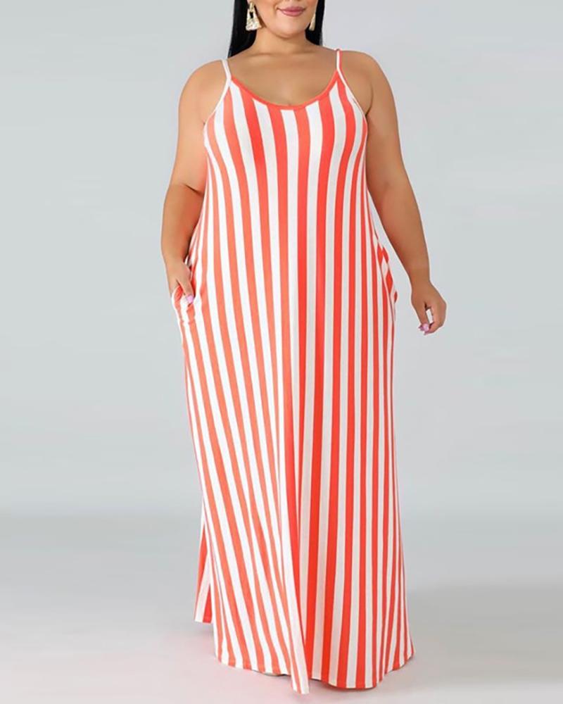 

Striped Colorblock Spaghetti Strap Casual Dress, Red