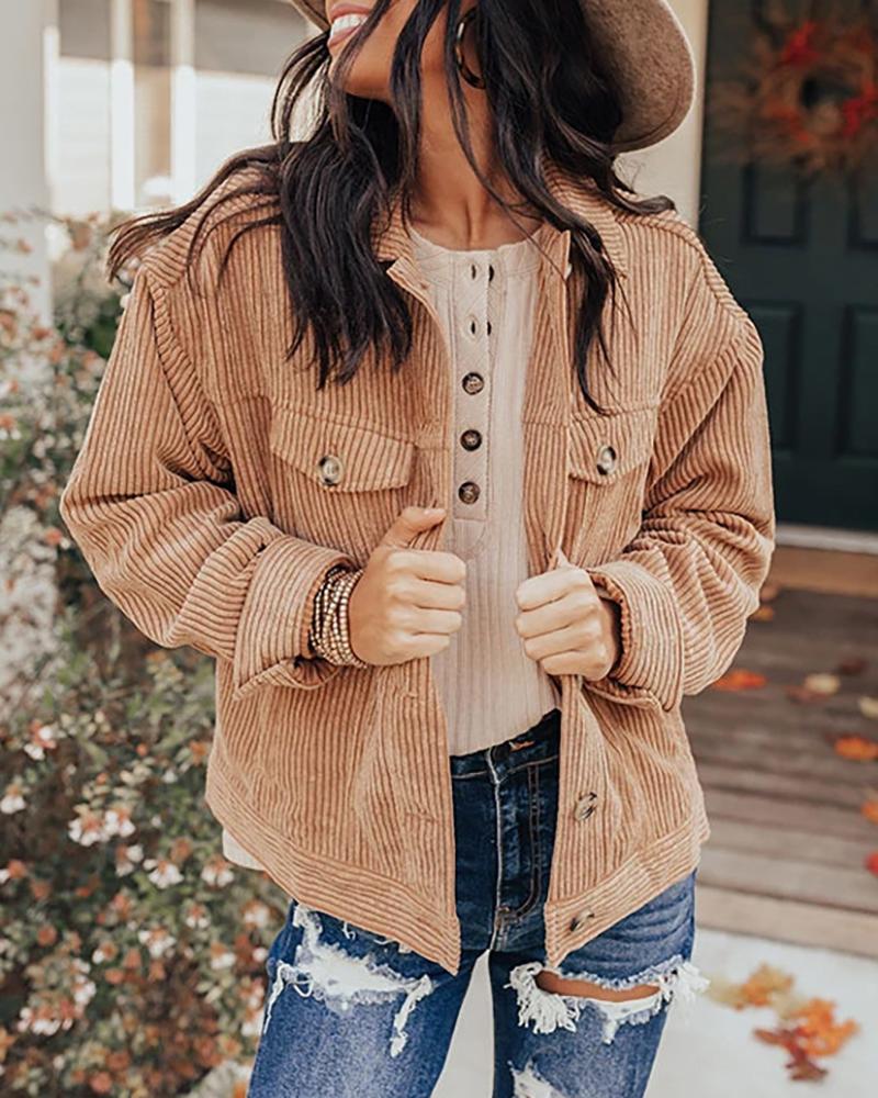 

Corduroy Pocket Design Long Sleeve Jacket, Brown