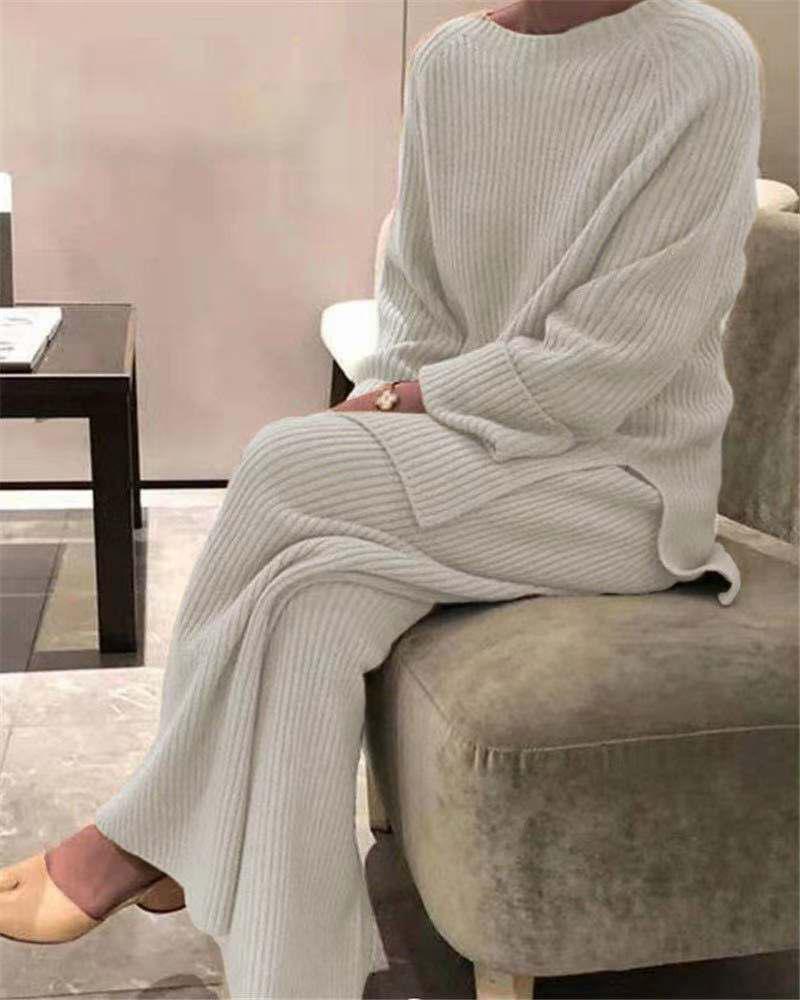 

Plain Ribbed Long Sleeve Top & Pants Set, Apricot