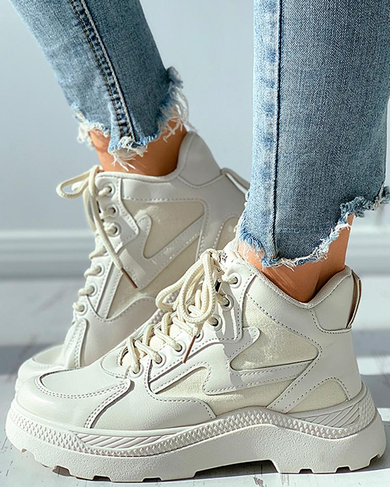 

Plain / Colorblock Lace-up Casual Sneaker, Beige