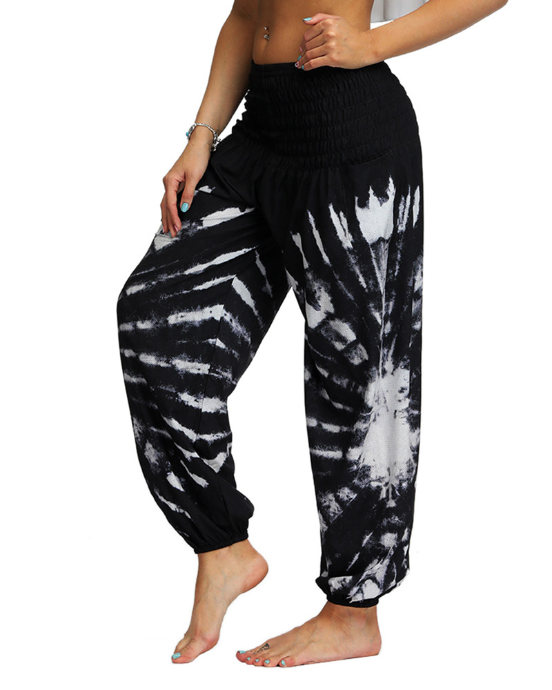

Tie Dye Print Wide Leg High Waist Pocket Yoga Pants, Black
