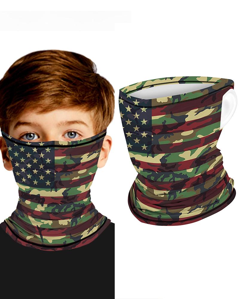 

Camouflage Flag Print Breathable Ear Loop Face Bandana Headwrap For Children, Army green