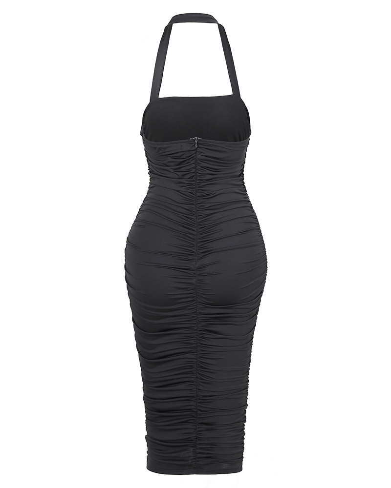 halter ruched design bodycon dress