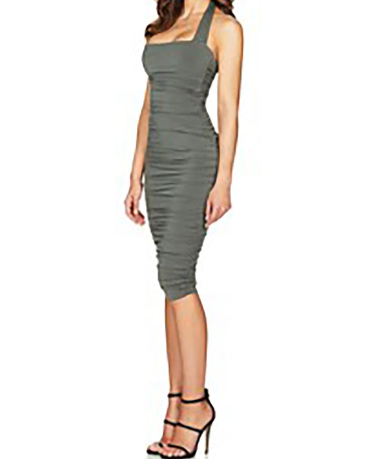 halter ruched design bodycon dress