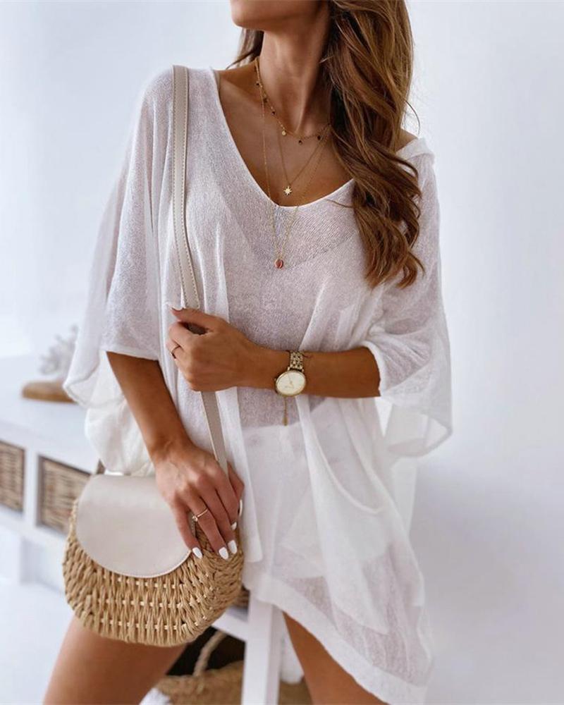 

Solid Loose Half Sleeve Casual Women Top, White