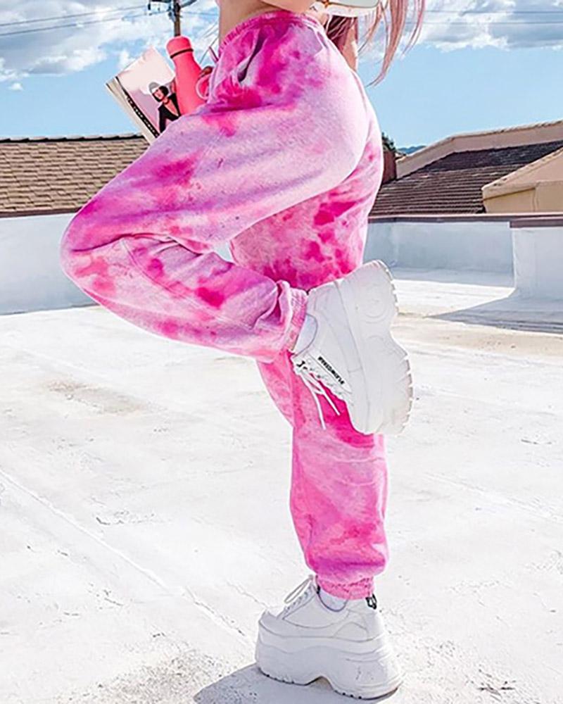 

Tie Dye Print Pocket Design Casual Pants, Red