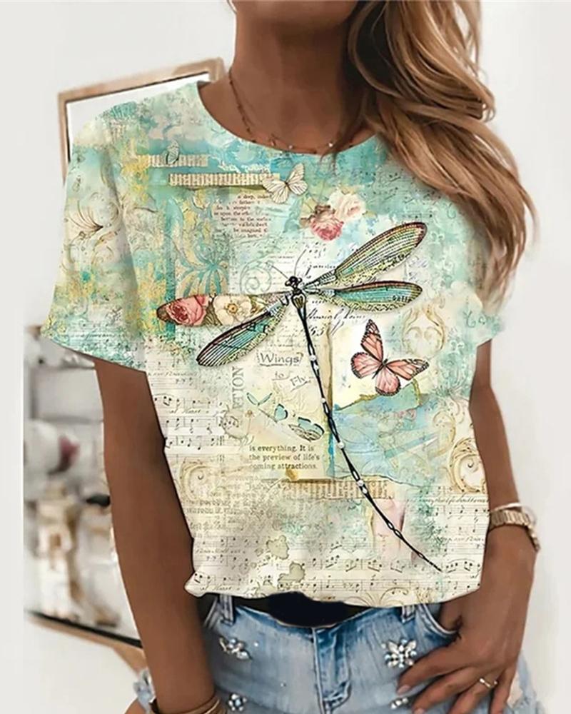 

Letter / Heart / Floral Print Short Sleeve Casual T-Shirt, Style1