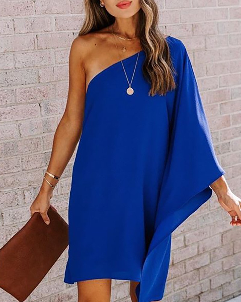 Solid One Shoulder Casual Dress