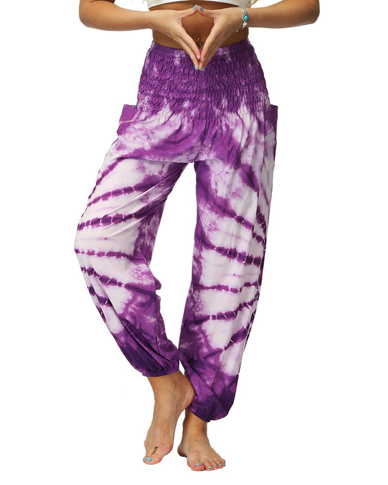 

Tie Dye Print High Waist Wide Leg Yoga Pants, Purple