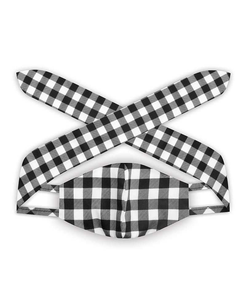 

Plaid Print Hairband Face Mask, Black
