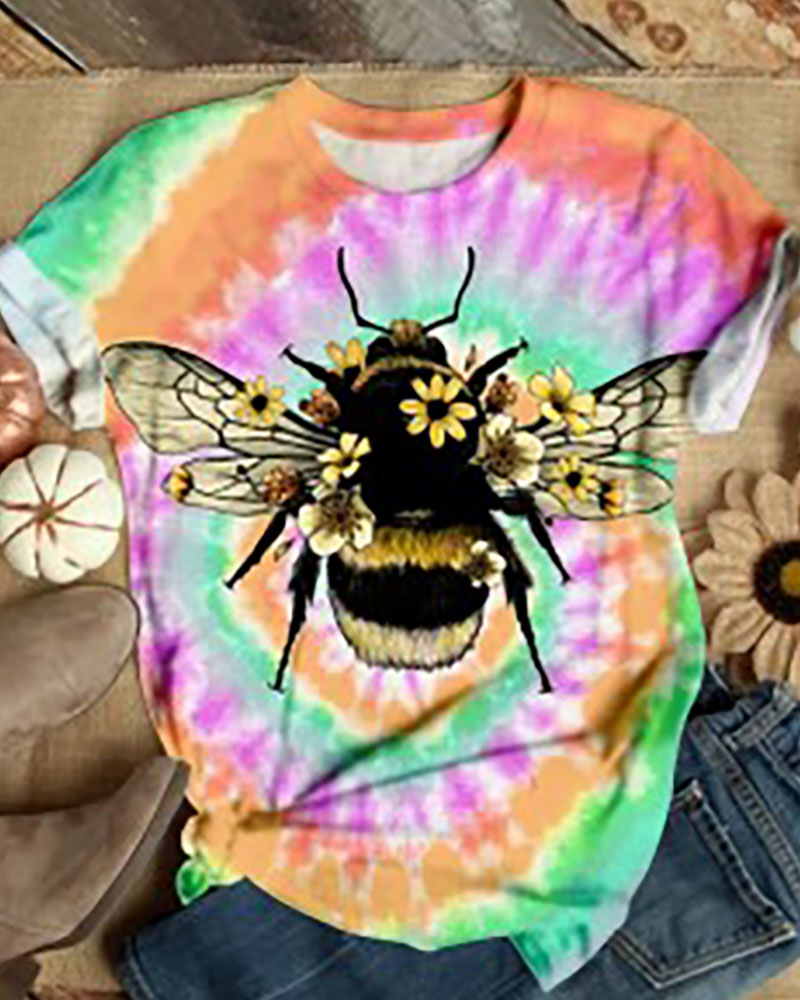

Animal / Tie Dye / Daisy Print Casual T-shirt, Style5