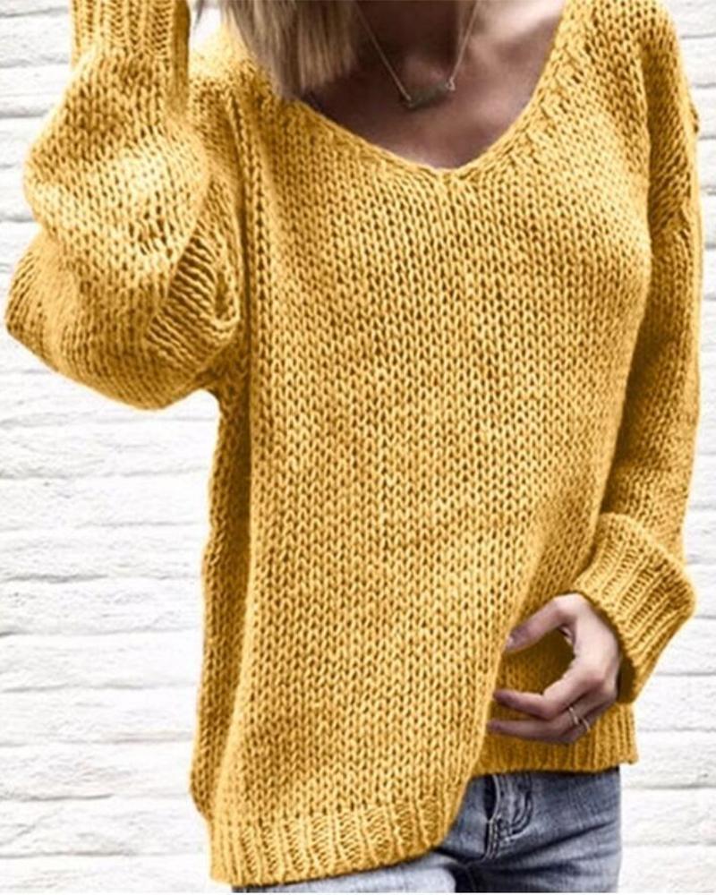

Plain Long Sleeve Casual Sweater, Yellow