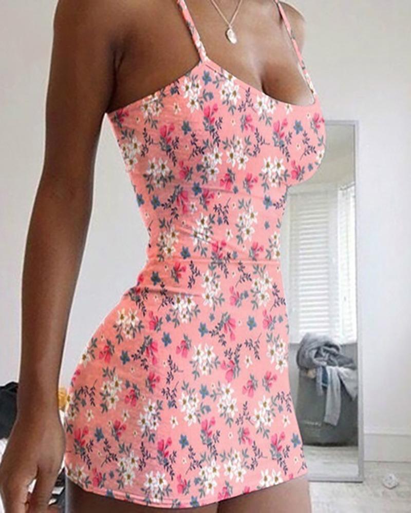 

Floral Print Spaghetti Strap Mini Dress, Pink