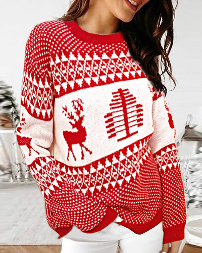 

Christmas Moose Tree Print Knit Ugly Sweater, Red