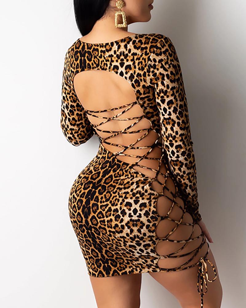 leopard print backless dress