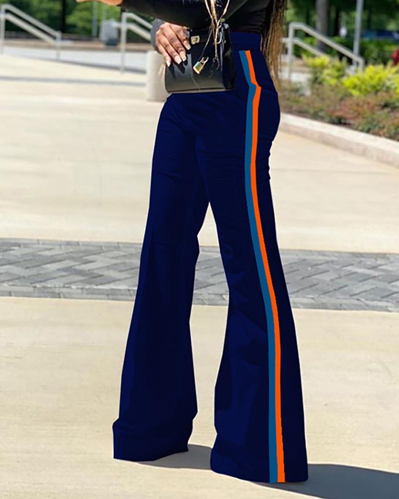 

Striped Colorblock High Waist Bootcut Pants, Dark blue