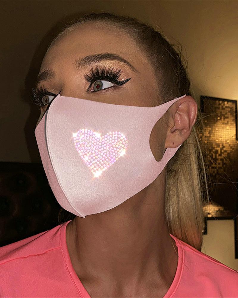 

Heart Pattern Studded Breathable Face Mask, Pink