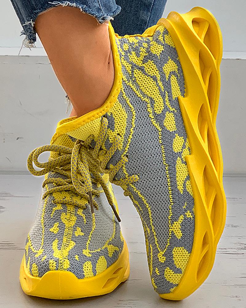 

Colorblock Knit Lace-up Sneaker, Yellow