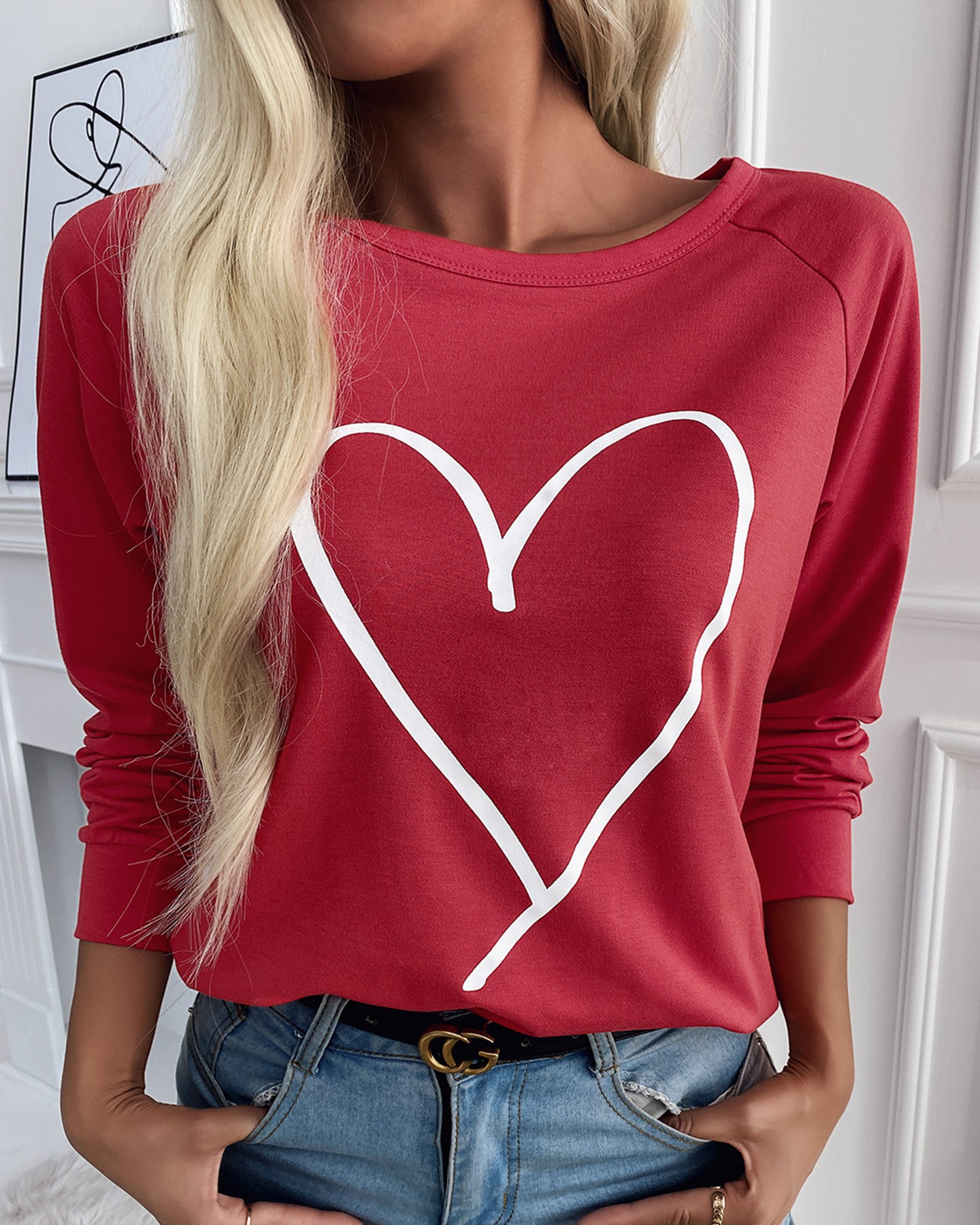 Heart Print Long Sleeve Top Online. Discover hottest trend fashion at ...