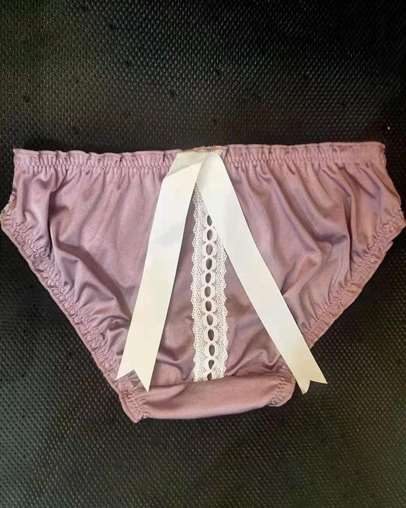 

Hollow-out Tie Detail Frill Hem Panty, Purple