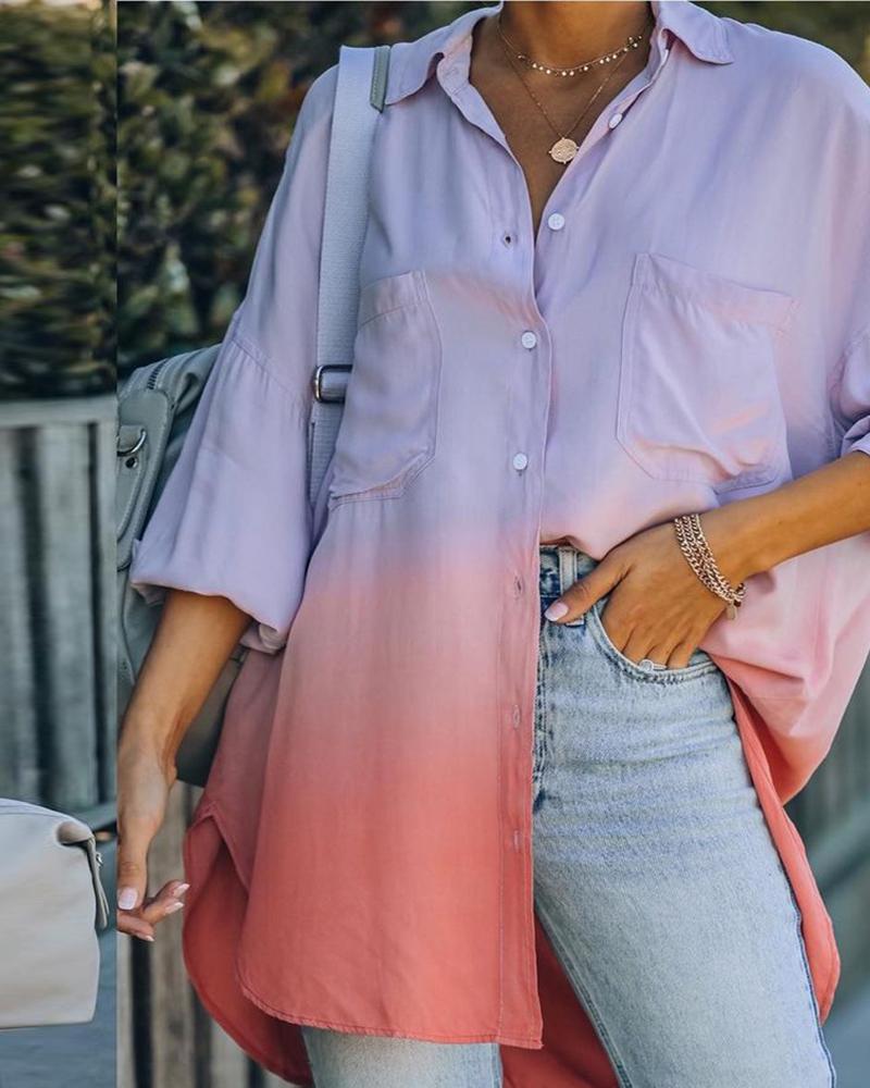 

Ombre Buttoned Pocket Design Shirt, Purple