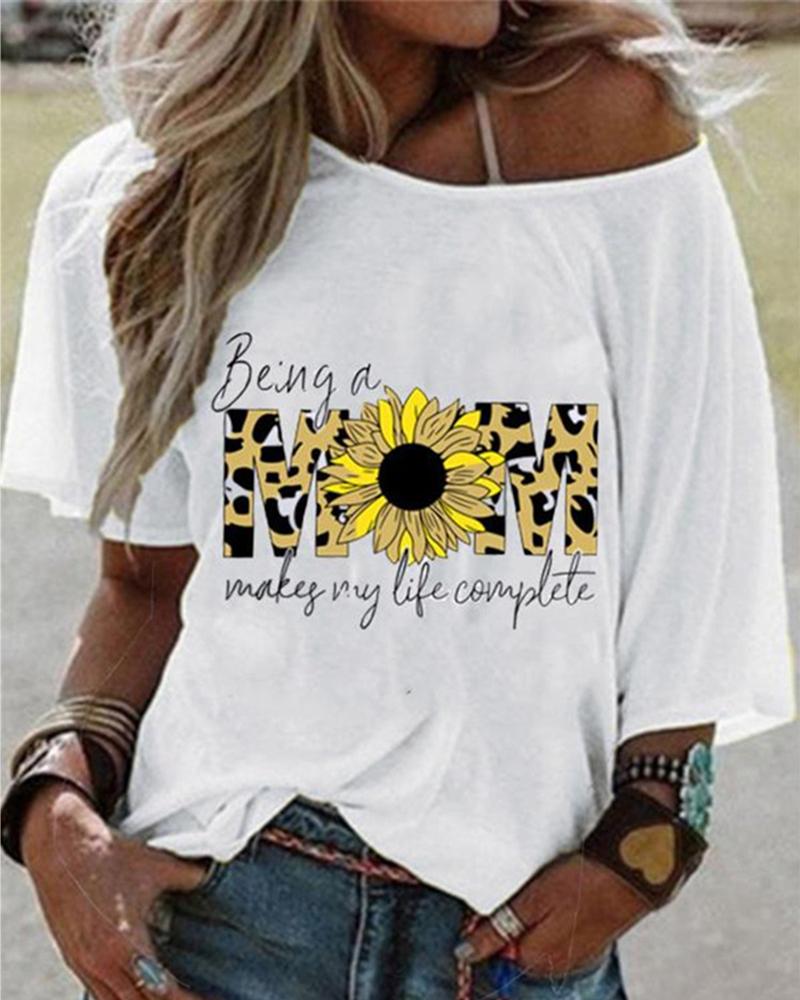 

Floral Letter Print Short Sleeve Casual T-shirt, White