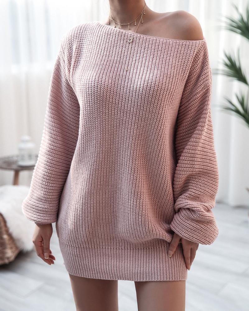 

Long Sleeve Sweater Dress In Solid, Pink