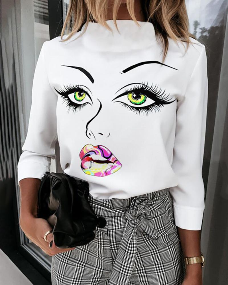 

Figure Print Long Sleeve Casual Women Top, Style3