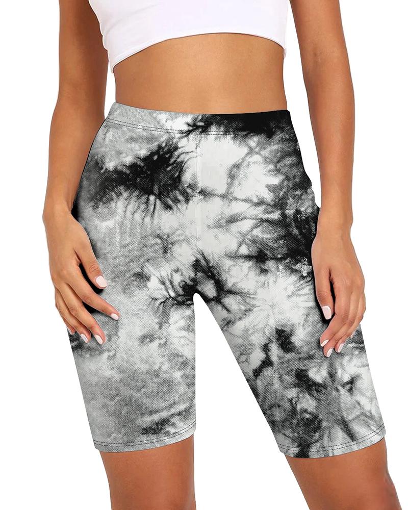 

High-Rise Tie Dye Print Biker Shorts, Gray