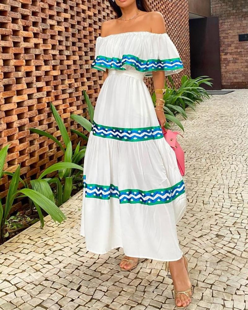 

Off Shoulder Ruffles Hem Maxi Dress, White