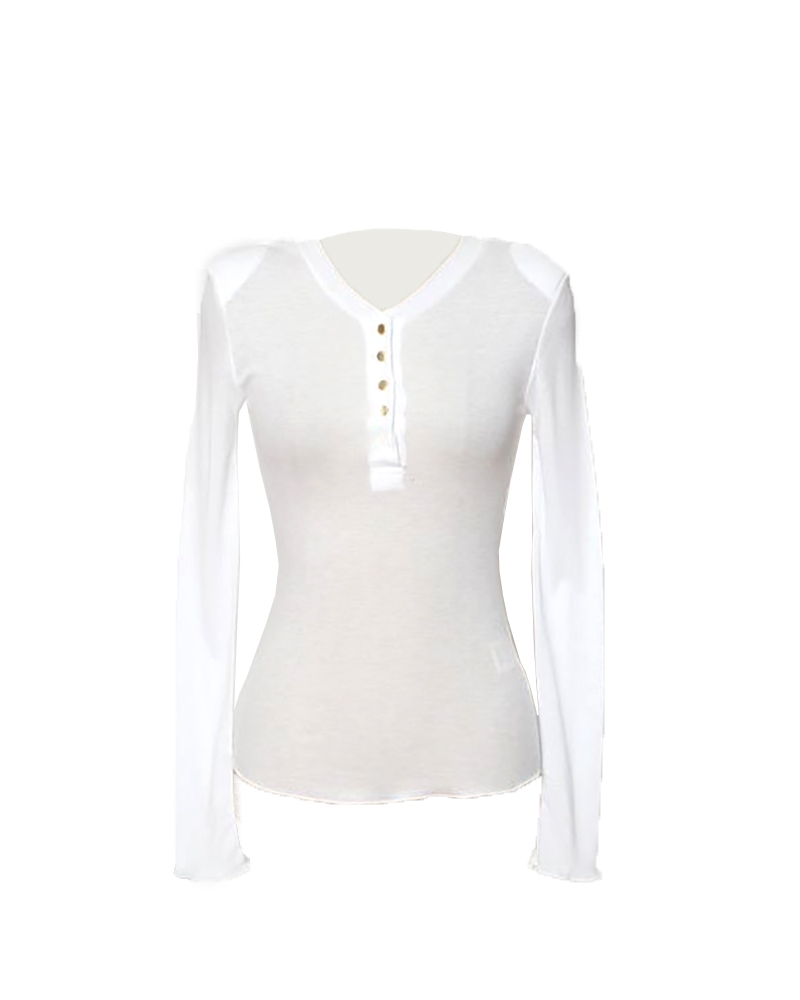 

Button Design Long Sleeve Top, White