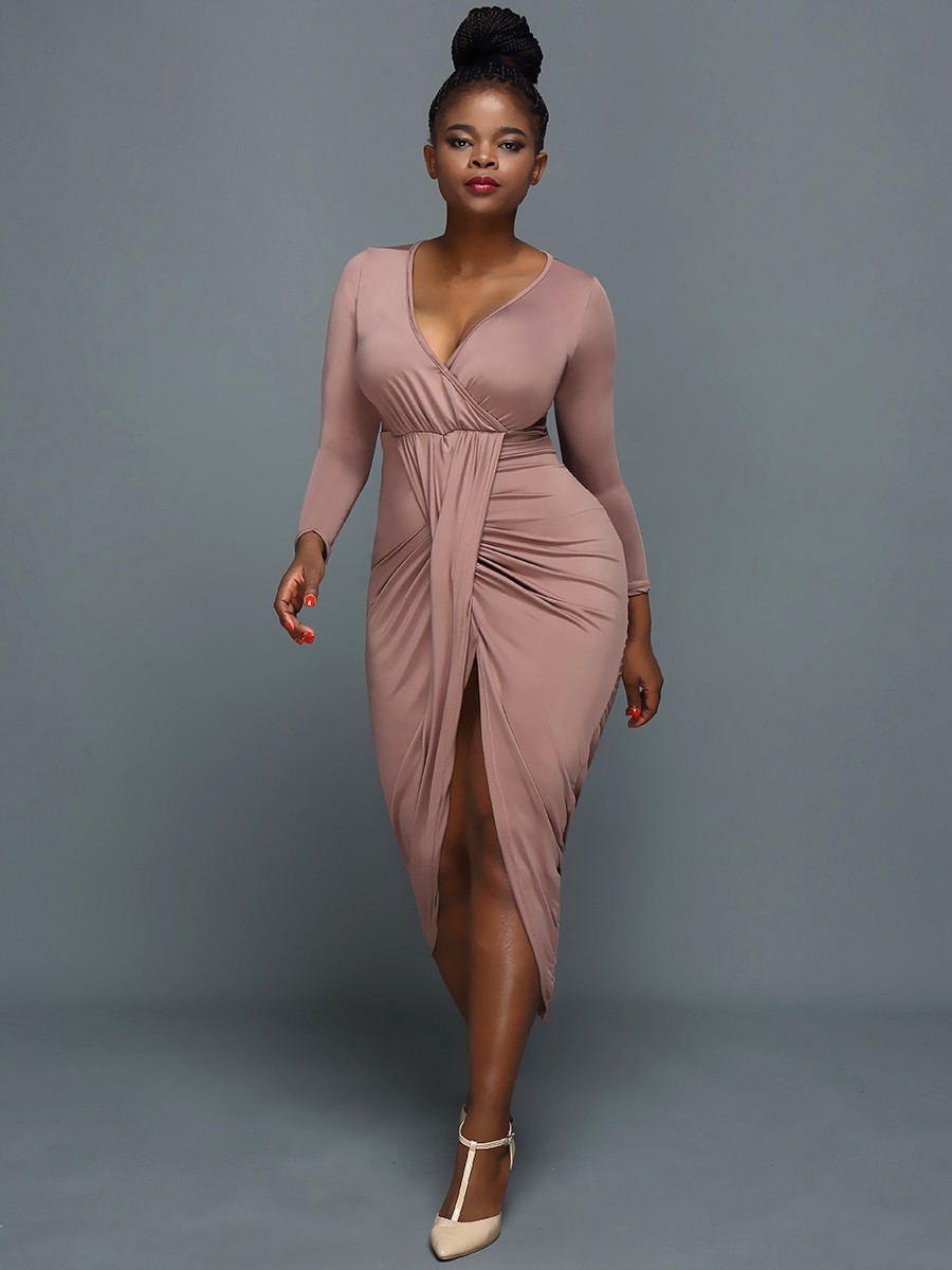 ruched wrap bodycon dress