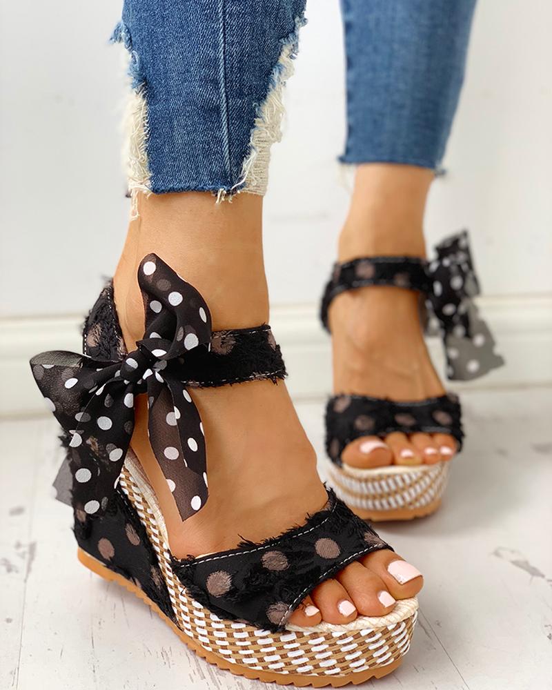 bowknot design platform espadrille wedge sandals