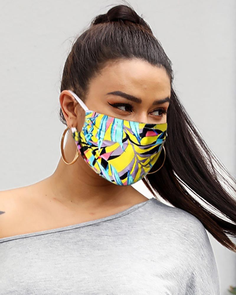 

Leaf Print Breathable Mouth Mask Washable And Reusable, Yellow
