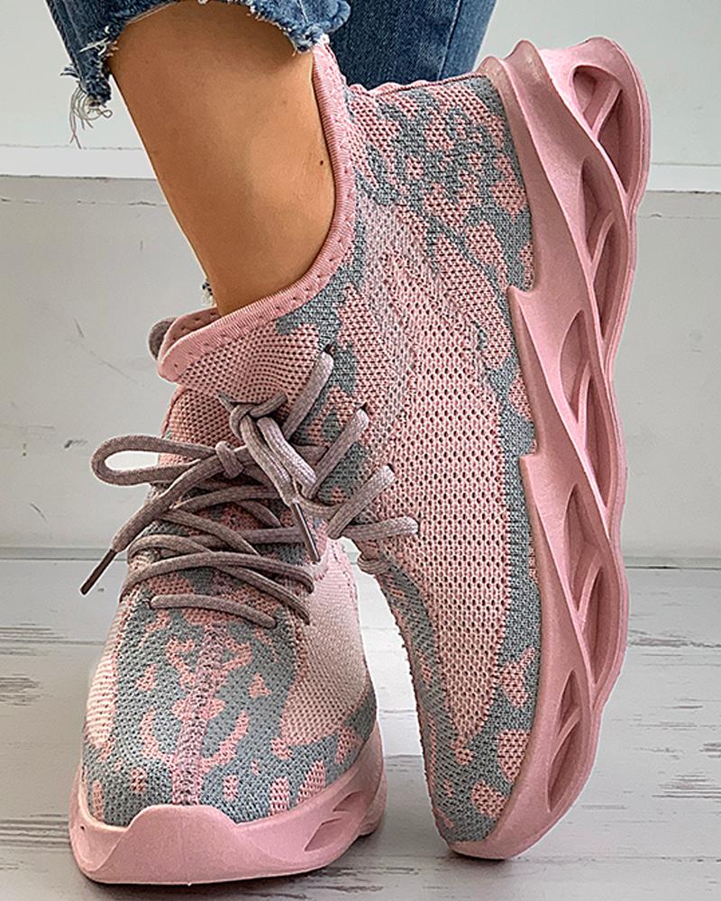 

Colorblock Knit Lace-up Sneaker, Pink