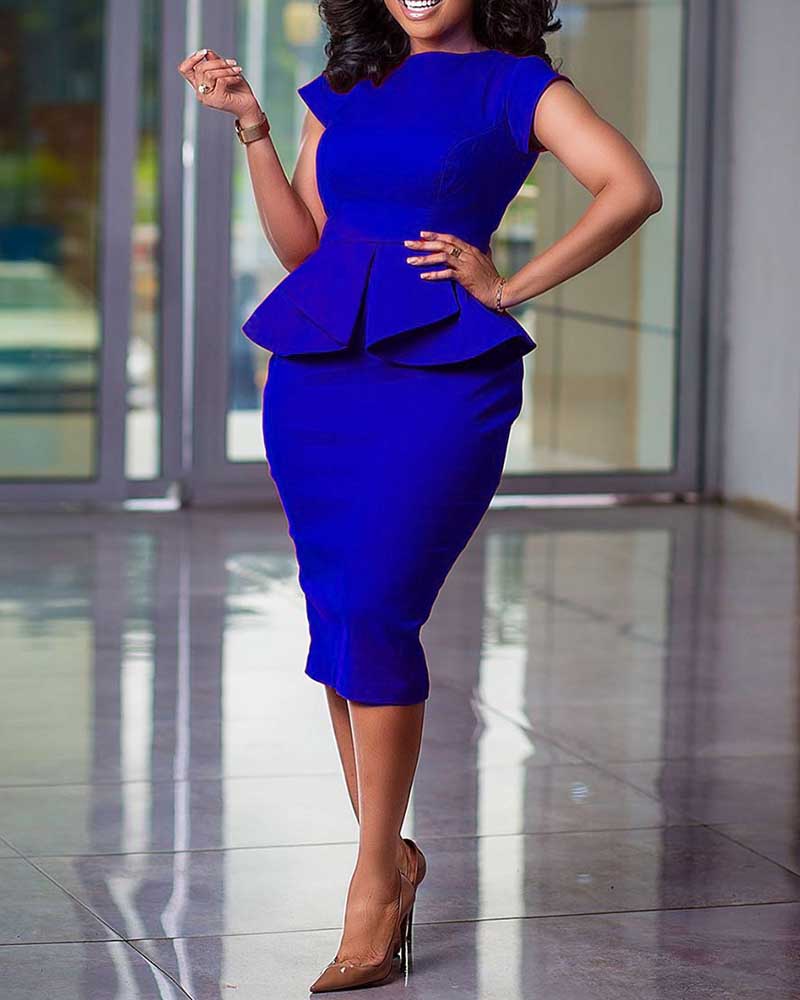 

Short Sleeve Peplum Work Dress, Dark blue