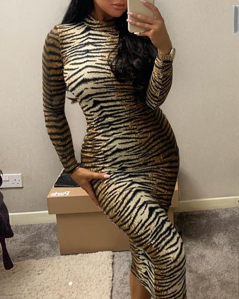 

Animal Print Long Sleeve Dress, Leopard