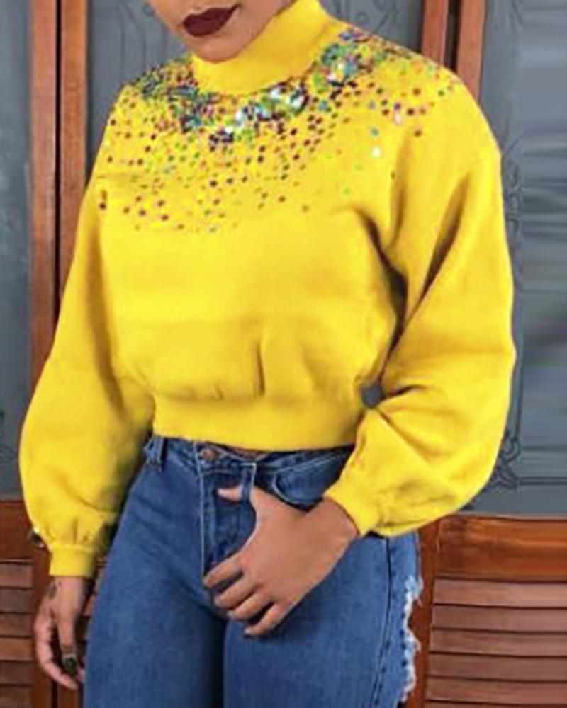 

Studded Colorblock Long Sleeve Top, Yellow