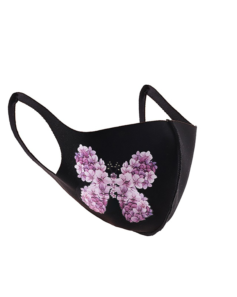 

Butterfly Floral Print Breathable Face Mask, Style2