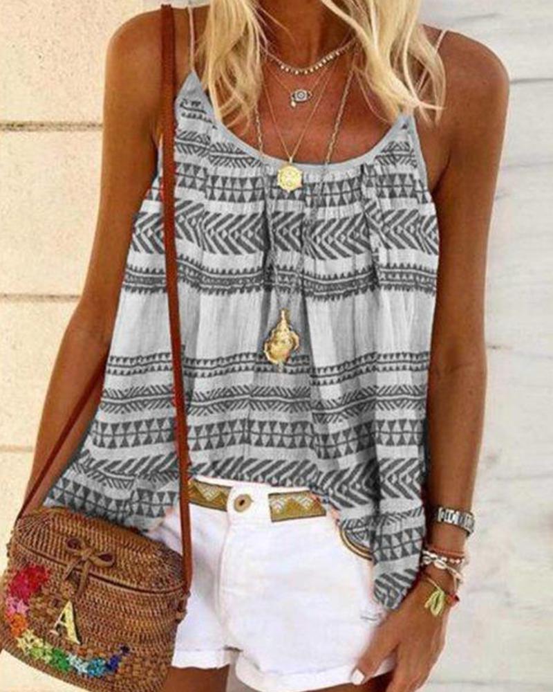 

Ethnic Print Cami Top, Gray