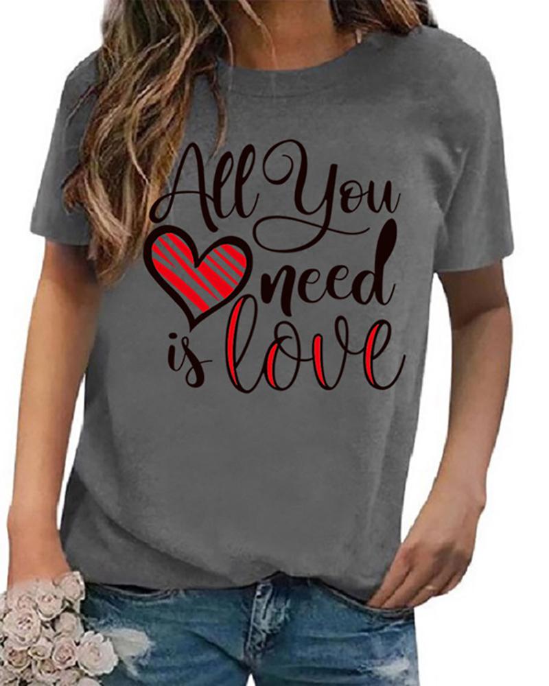 

Letter Print Short Sleeve Round Neck T-shirt, Gray