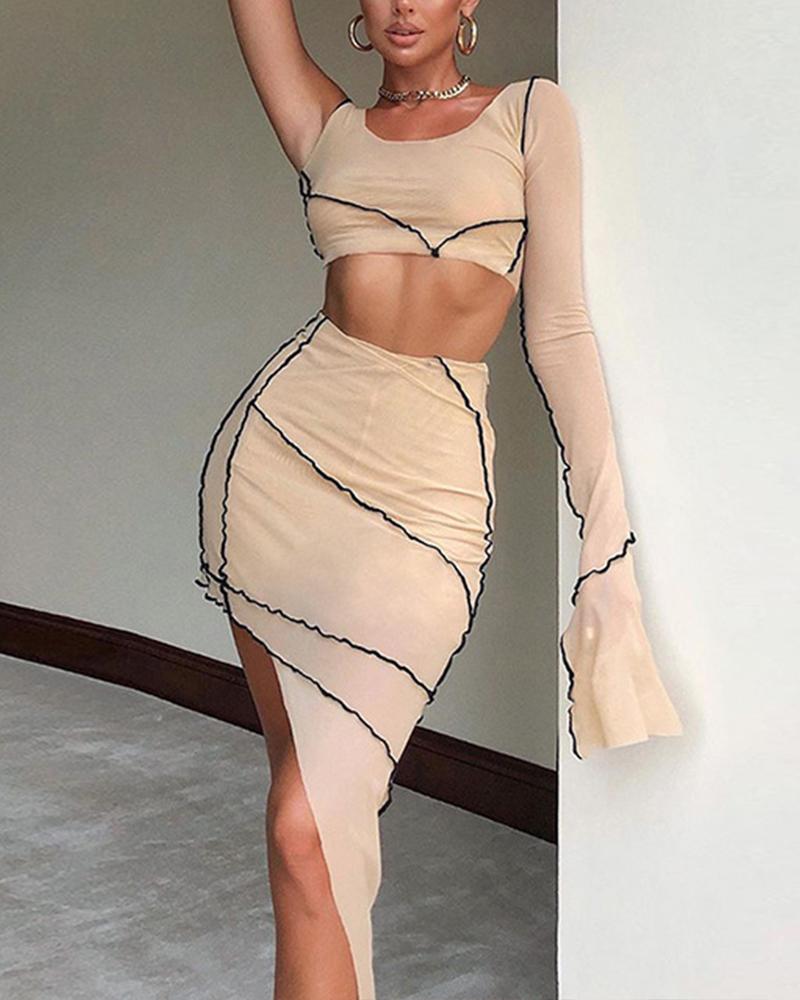 

Color Border Skinny Dress Suit Sets, Apricot