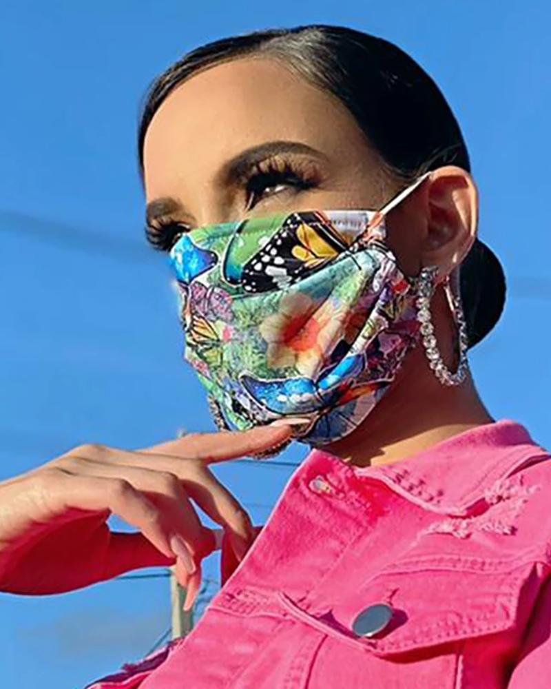 

Butterfly Print Colorblock Breathable Mouth M .a. s. k Washable And Reusable, Green