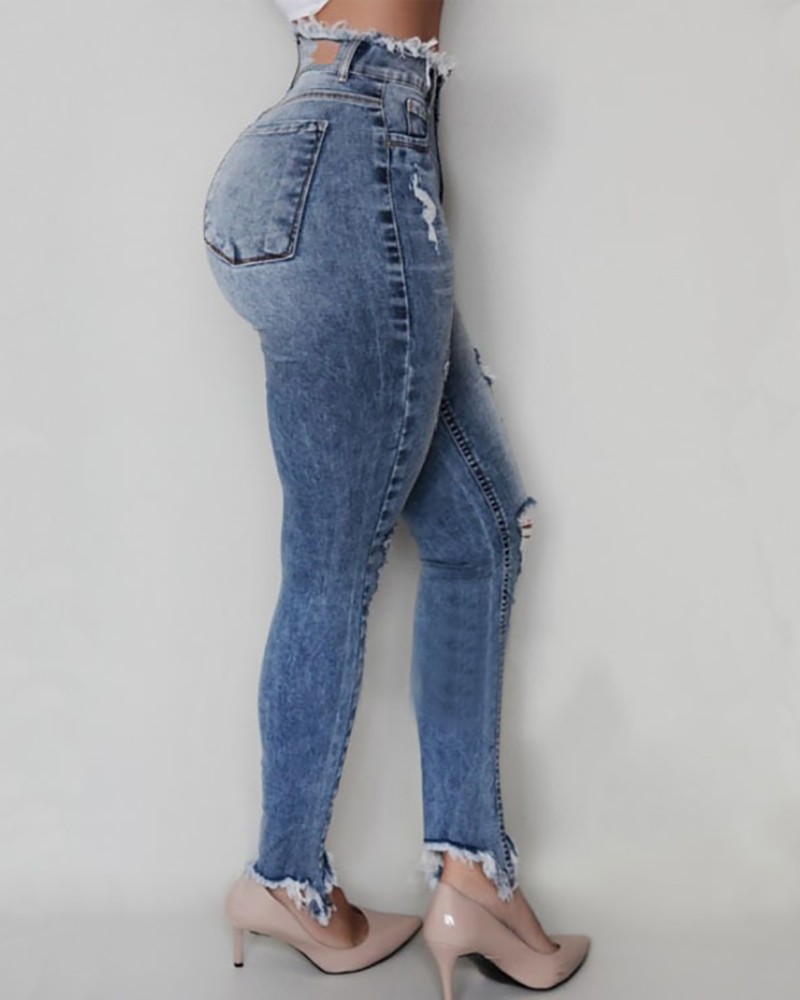 distressed cut out jeans