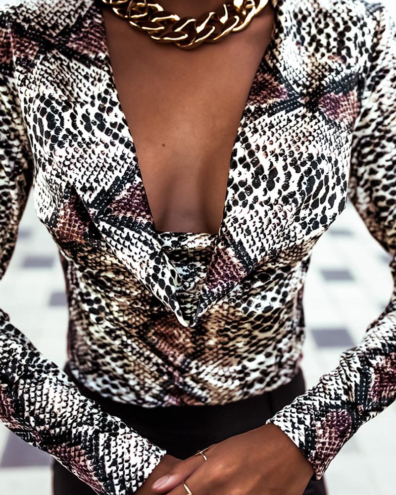 

Cowl Neck Snakeskin Print Bodysuit