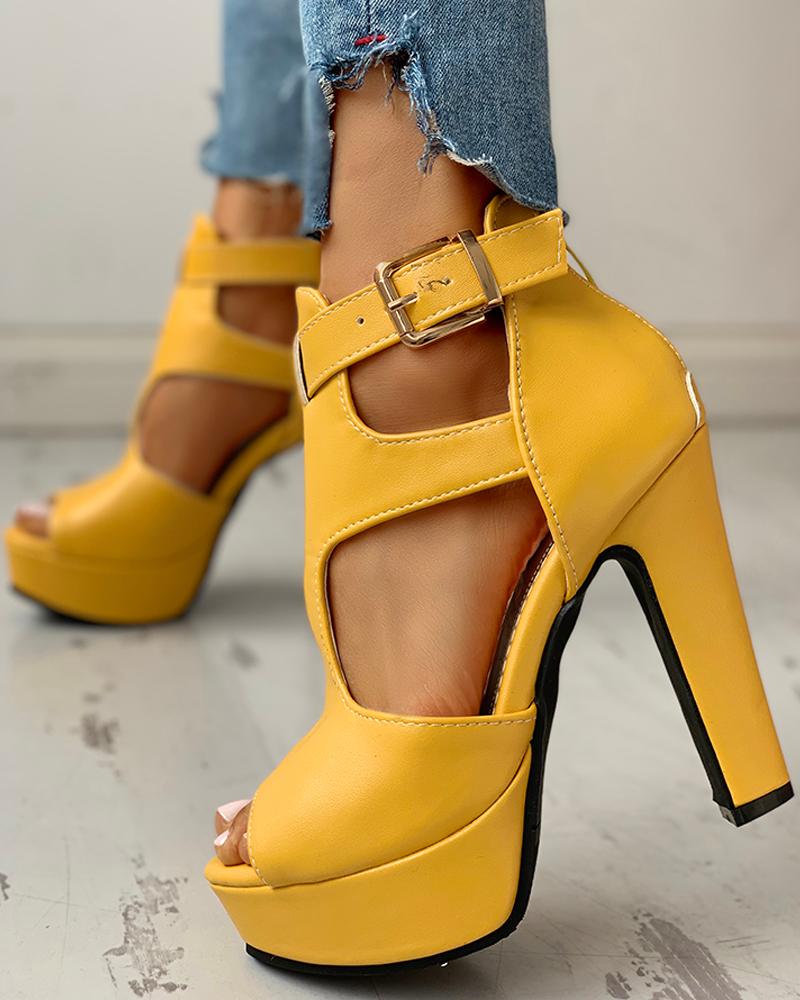 chunky yellow heels