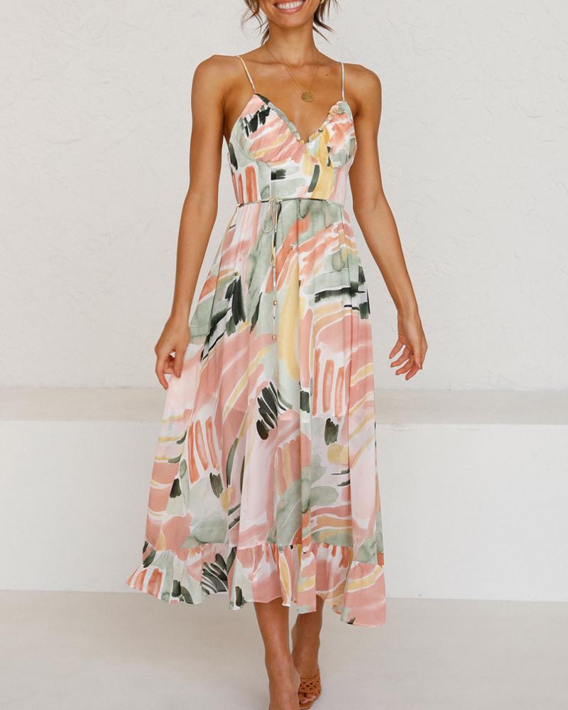 

Floral Print Strap Skinny Midi Dress, Multicolor