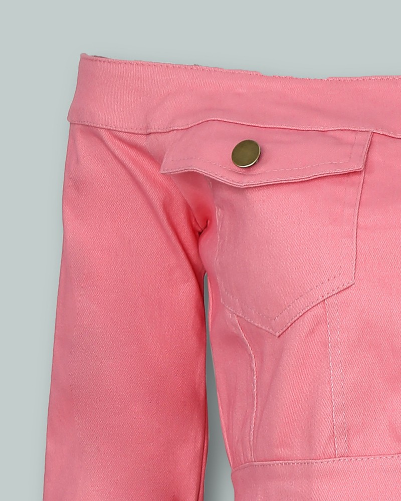 denim off shoulder crop top & tassel hem shorts sets