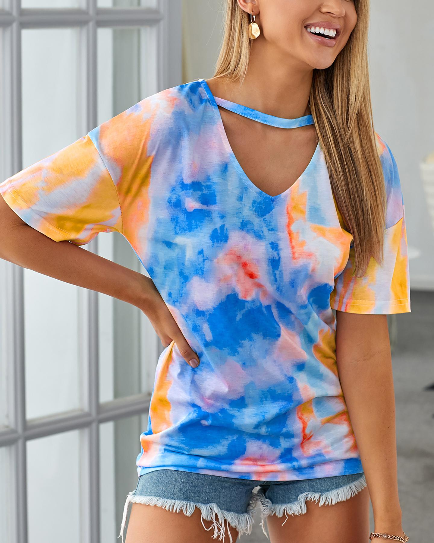 

Short Sleeve Tie Dye Print T-shirt, Orange